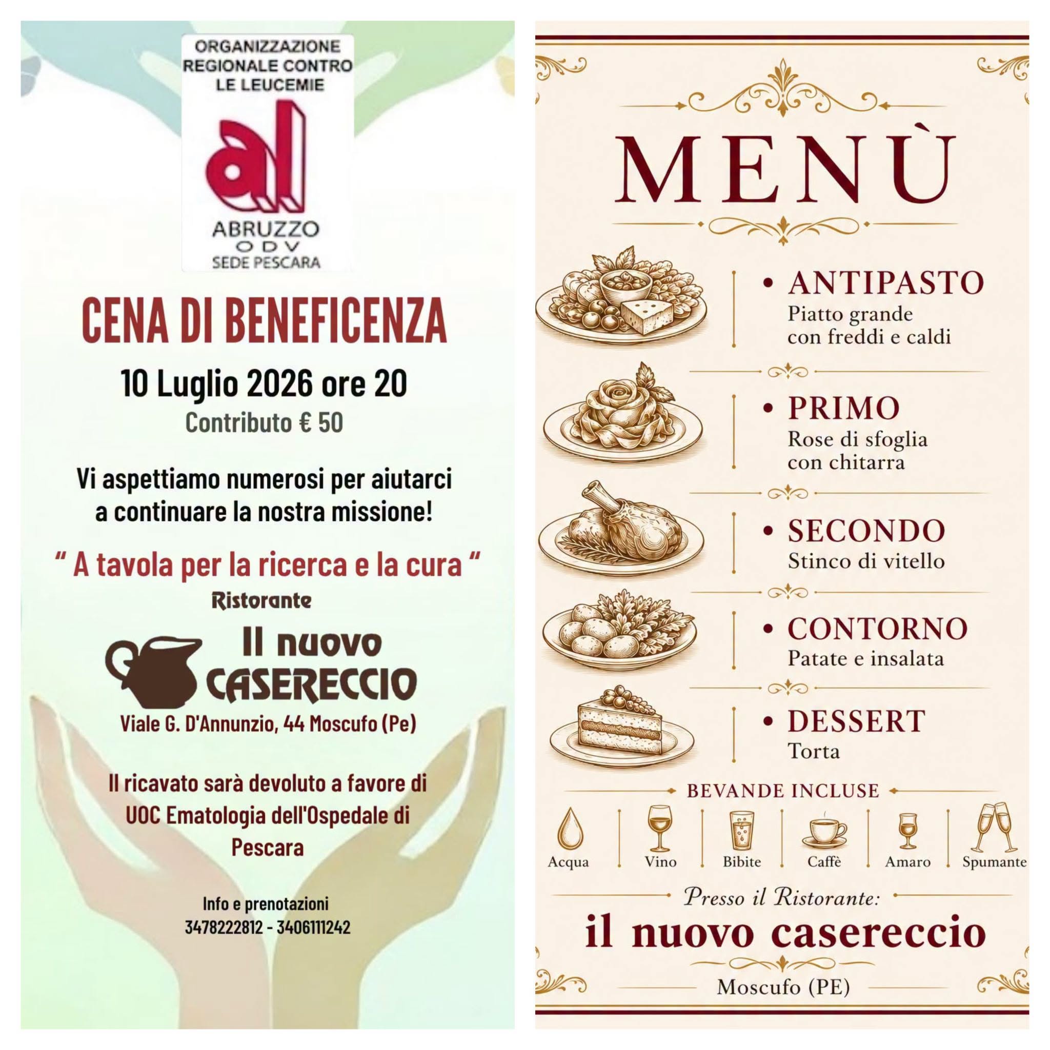Cena di Beneficenza a sostegno di UOC EMATOLOGIA dell’Ospedale Civile di Pescara – 10 luglio 2026