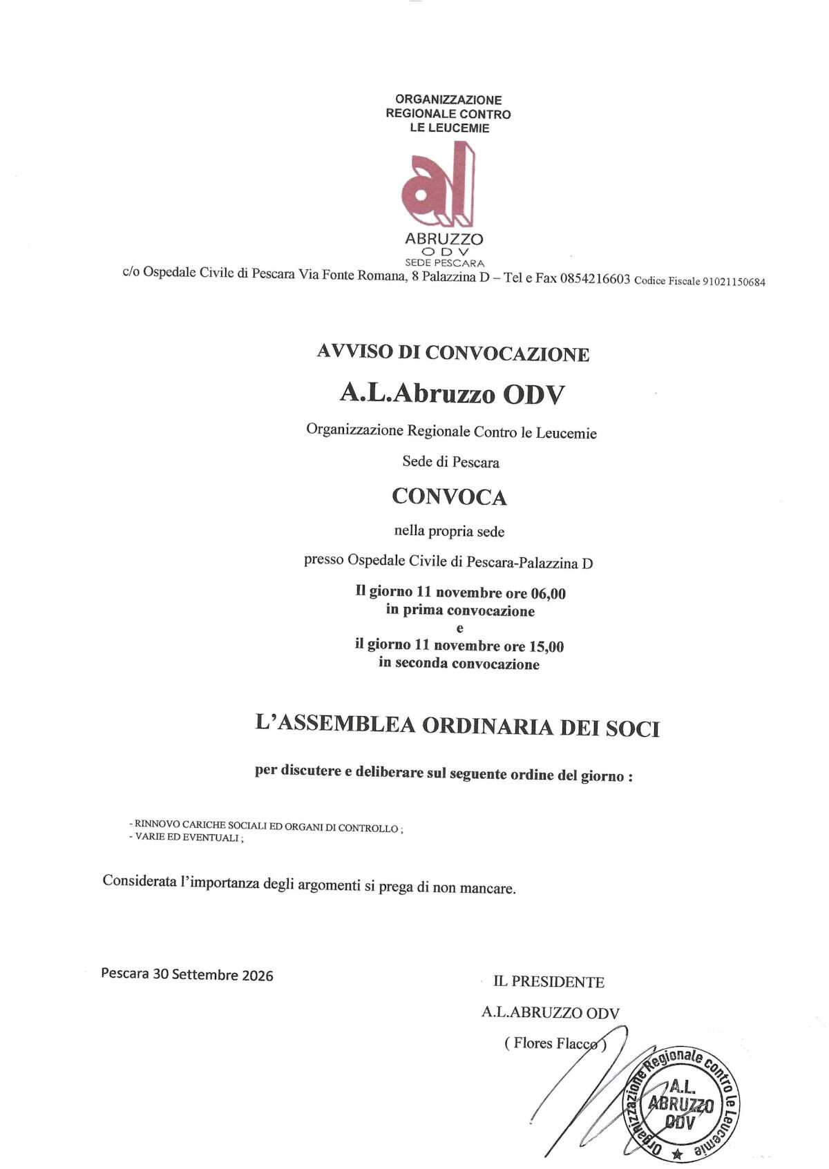Assemblea ordinaria dei soci – 11 novembre 2026