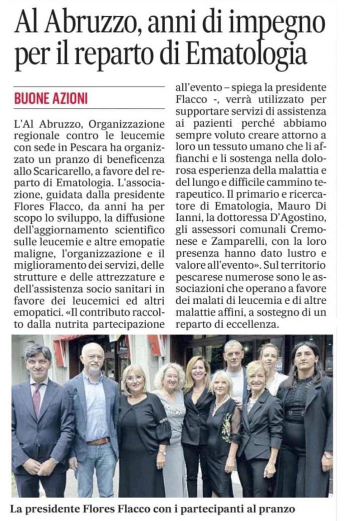 Al Abruzzo anni di impegno per il reparto di Ematologia